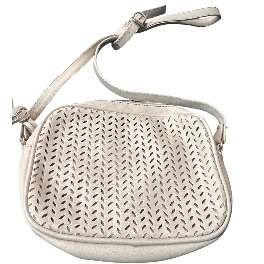 Summer & Rose Light Beige Perforated Faux Leather Crossbody Bag Adjustable Strap